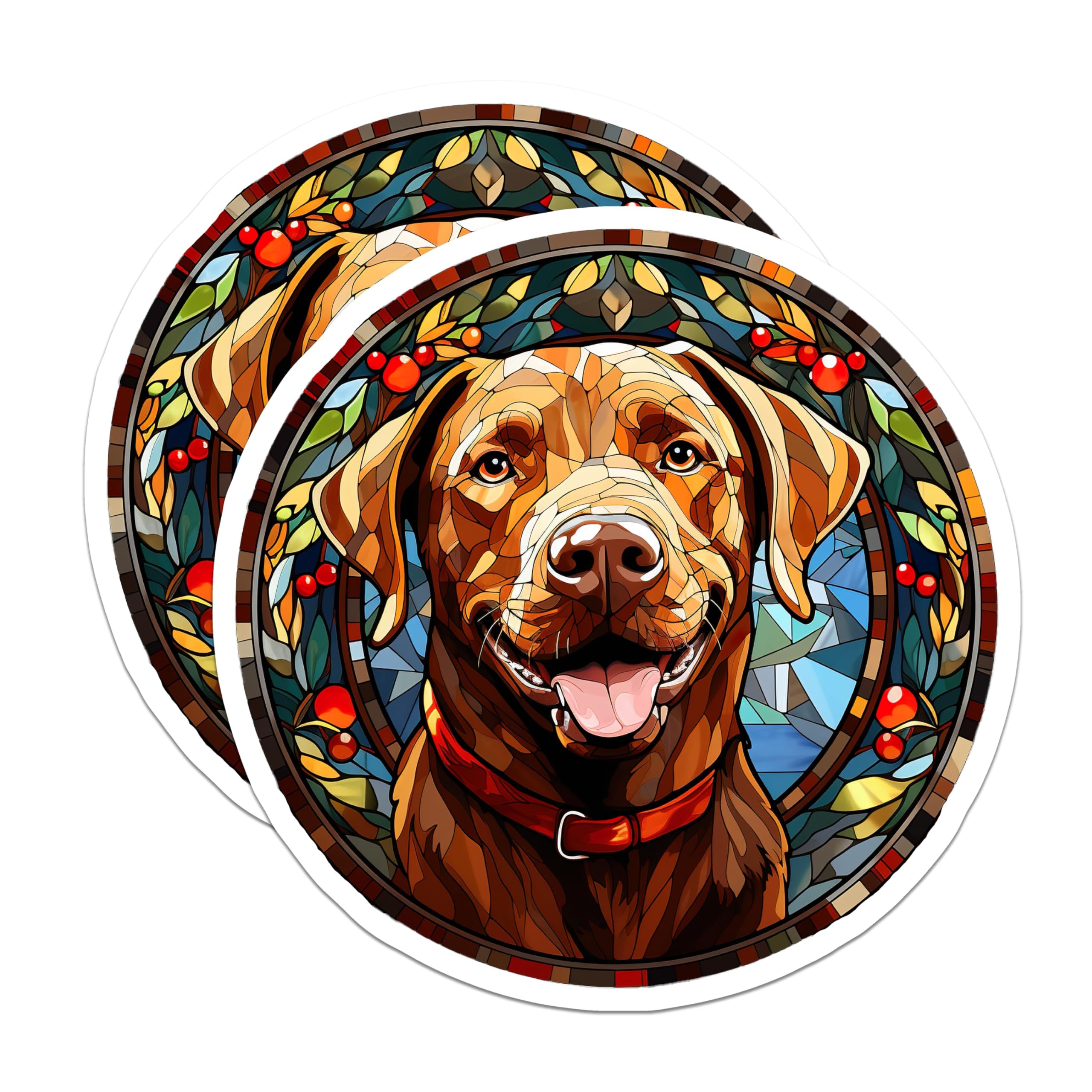 (2 Pack) Stained Glass Dog Magnets - Labrador Retriever Art - Pet Parent Fridge Magnets - Unique Pet Owner Present - 5 Inches On Longest Side - Thick Durable Magnet - Made in USA - MAG25387