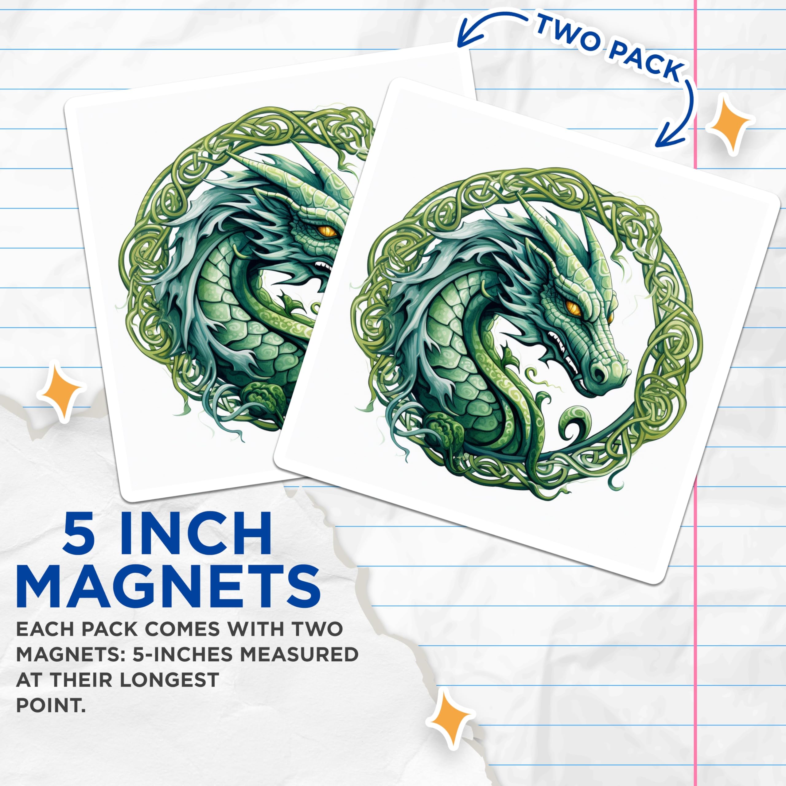 (2 Pack) Celtic Dragon Magnets - Mystical Fantasy Fridge Decor - Mythological Art Collectible - 5 Inches On Longest Side - Thick Durable Magnet - Made in USA - MAG26416