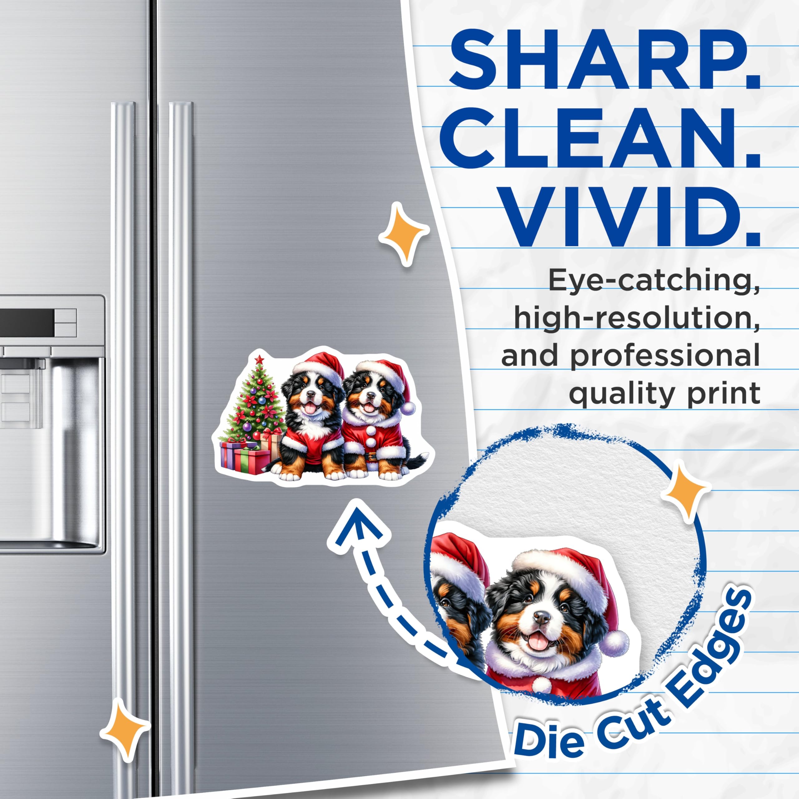 (2 Pack) Bernese Mountain Dog Puppies Magnets - Christmas Santa Pups - Holiday Pet Decor - 5 Inches On Longest Side - Thick Durable Magnet - Made in USA - MAG27503