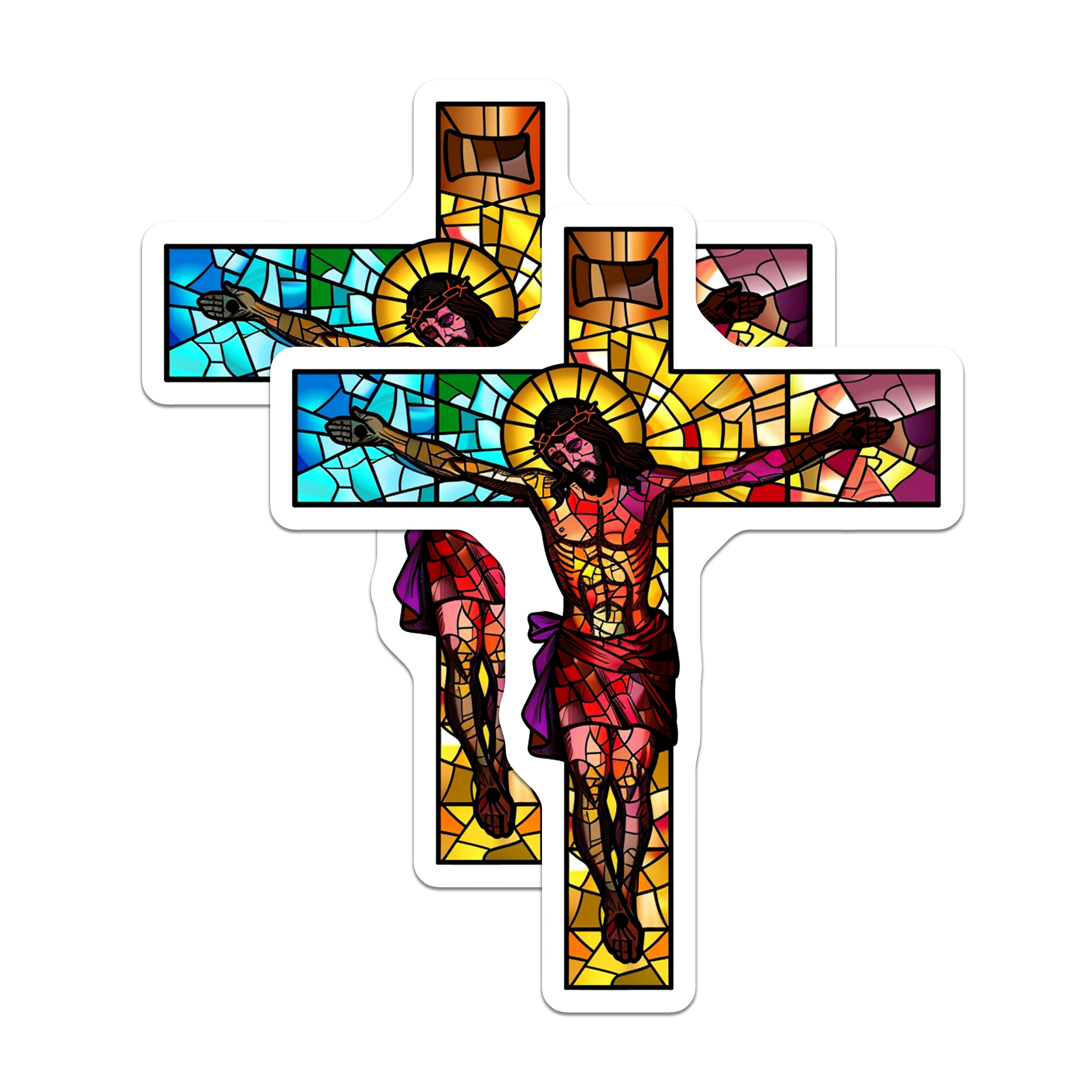 (2 Pack) Stained Glass Jesus Magnets - Crucifixion Religious Decor - Christian Faith Symbol Holy Cross Refrigerator - 5 Inches On Longest Side - Thick Durable Magnet - Made in USA - MAG39214