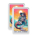 (2 Pack) Hot Goth Summer Stickers - Mermaid Skull Beach Stickers - Colorful Skeleton Art Decals - 5" On Longest Side - Sticks to Smooth Flat Surfaces - Made in USA - BMCS5072