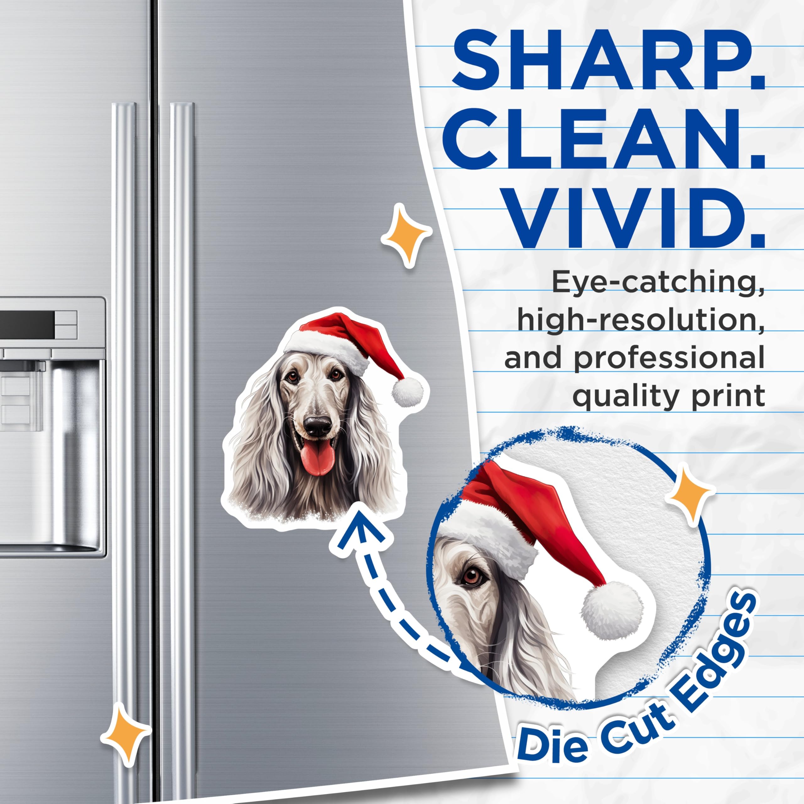 (2 Pack) Afghan Hound Magnets - Christmas Santa Hat Dog - Holiday Refrigerator Decor for Pet Lovers - 5 Inches On Longest Side - Thick Durable Magnet - Made in USA - MAG25065