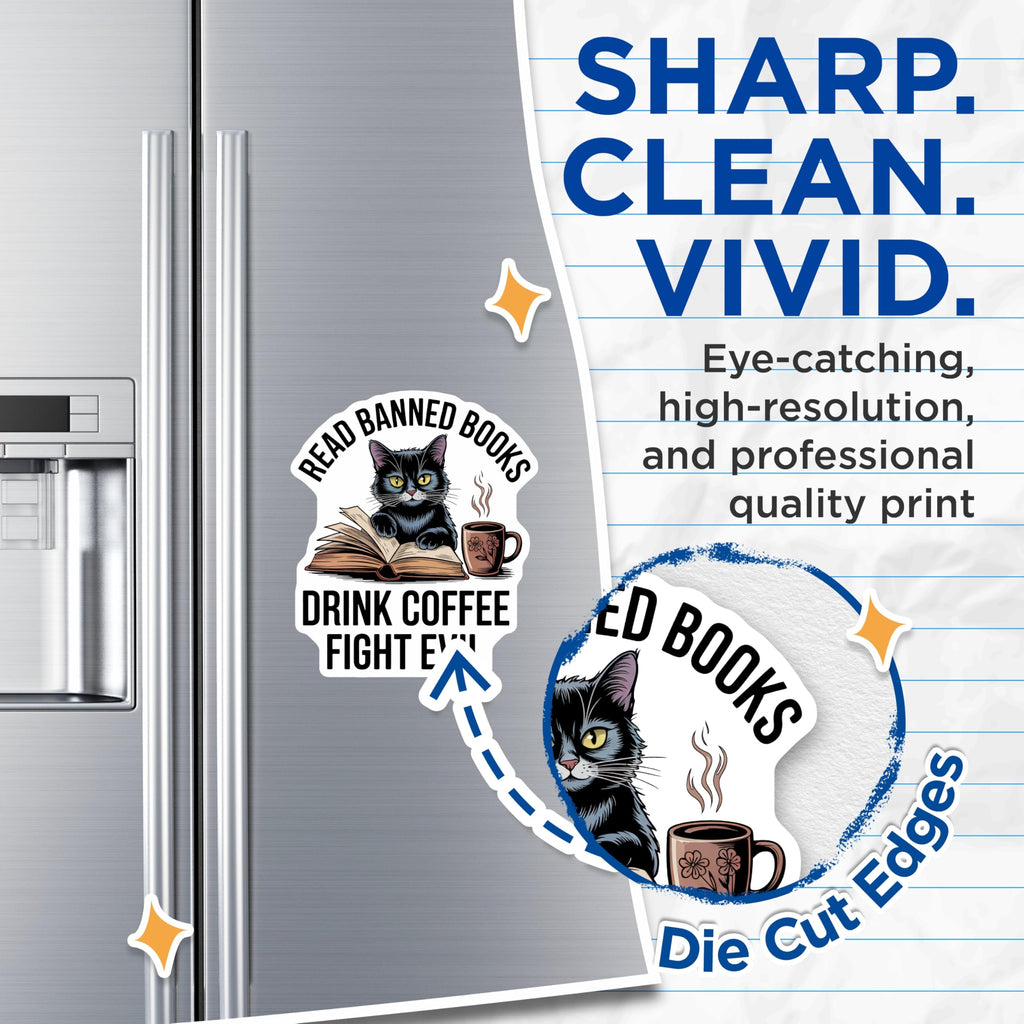 (2 Pack) Read Banned Books Magnets - Black Cat - Coffee Lover - Fight Evil - 5" On Longest Side - Premium Magnet - for Cars, Refrigerators, Toolboxes, Lockers - Made in USA - MAG17695