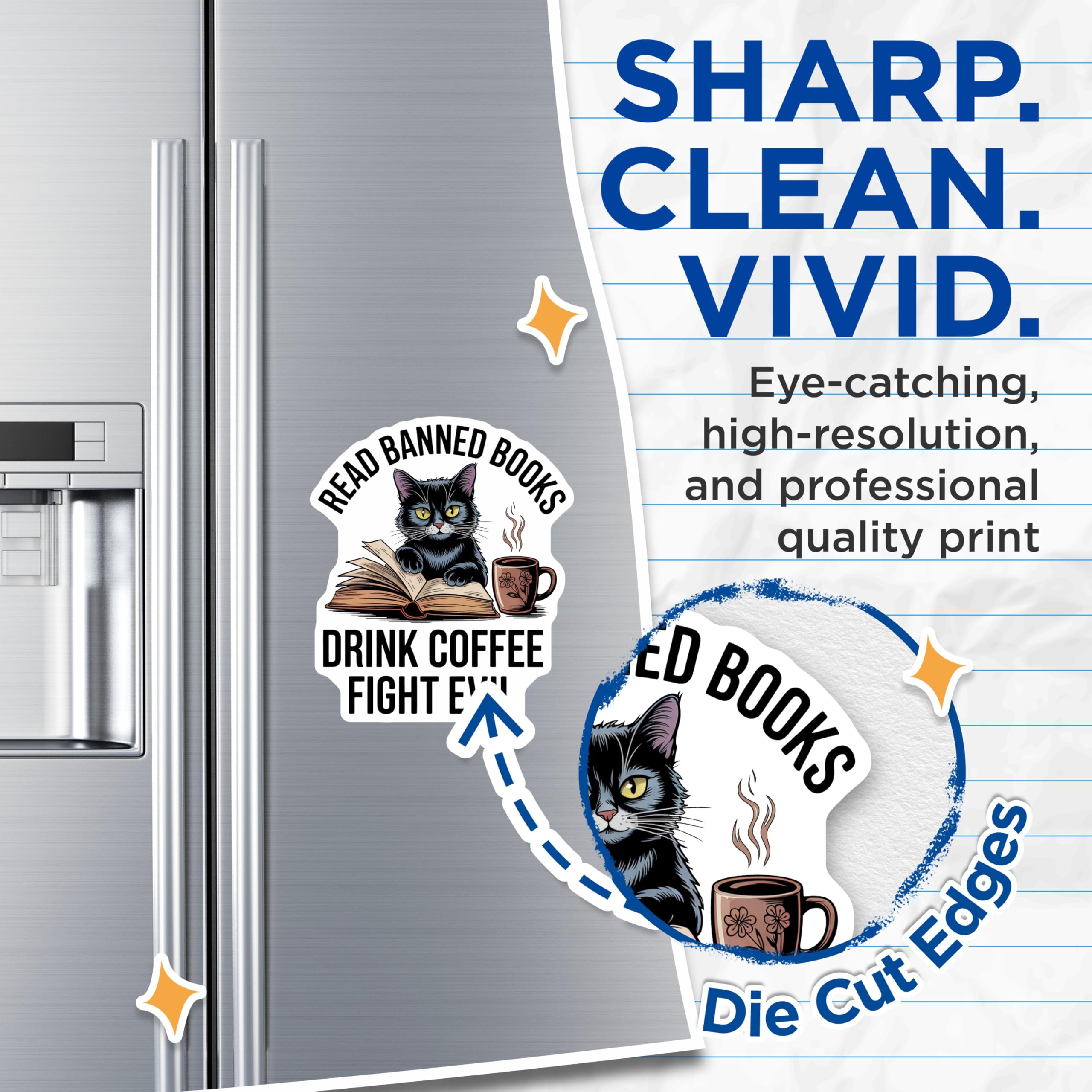(2 Pack) Read Banned Books Magnets - Black Cat - Coffee Lover - Fight Evil - 5" On Longest Side - Premium Magnet - for Cars, Refrigerators, Toolboxes, Lockers - Made in USA - MAG17695