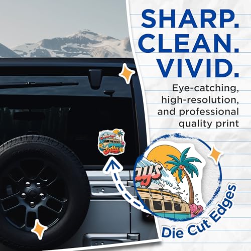 (2 Pack) Always Salty Stickers - Retro Surf Van - Tropical Adventure Beach Vibes - 5" On Longest Side - Sticks to Smooth Flat Surfaces - Made in USA - BMCS9412