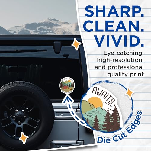 (2 Pack) Adventure Awaits Stickers - Let's Go Find It - Camping Tent Stickers - Nature Hiking Stickers - 5" On Longest Side - Sticks to Smooth Flat Surfaces - Made in USA - BMCS5848