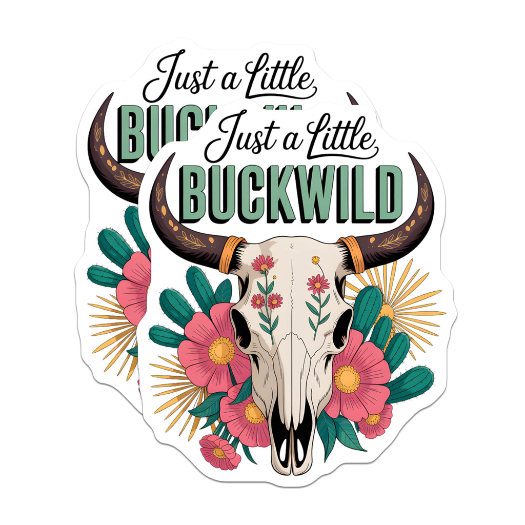 (2 Pack) Just A Little Buckwild Magnets - Steer Skull Design - Boho Desert Floral Decor - Southwestern Artwork - 5 Inches On Longest Side - Thick Durable Magnet - Made in USA - MAG22081