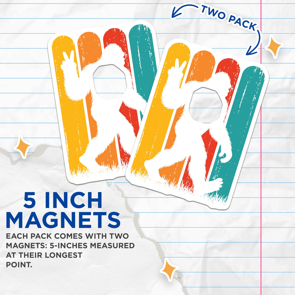 (2 Pack) Bigfoot Magnets - Sasquatch Peace Sign - Retro Cryptid Aesthetic Decoration - 5 Inches On Longest Side - Thick Durable Magnet - Made in USA - MAG22798
