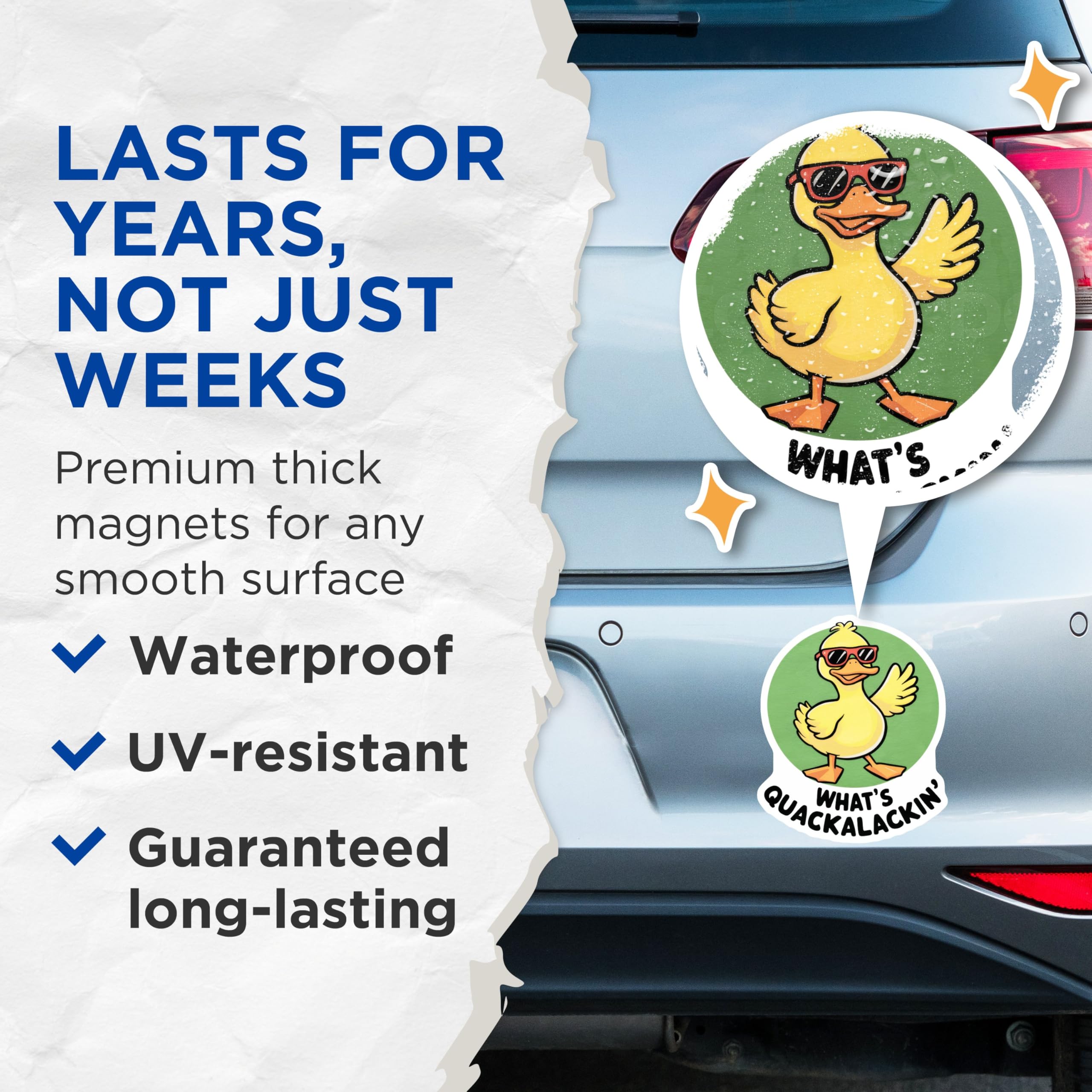 (2 Pack) What's Quackalackin' Quote Magnet - 5" On Longest Side - Sticks to Smooth Flat Surfaces - Made in USA - MAG9527