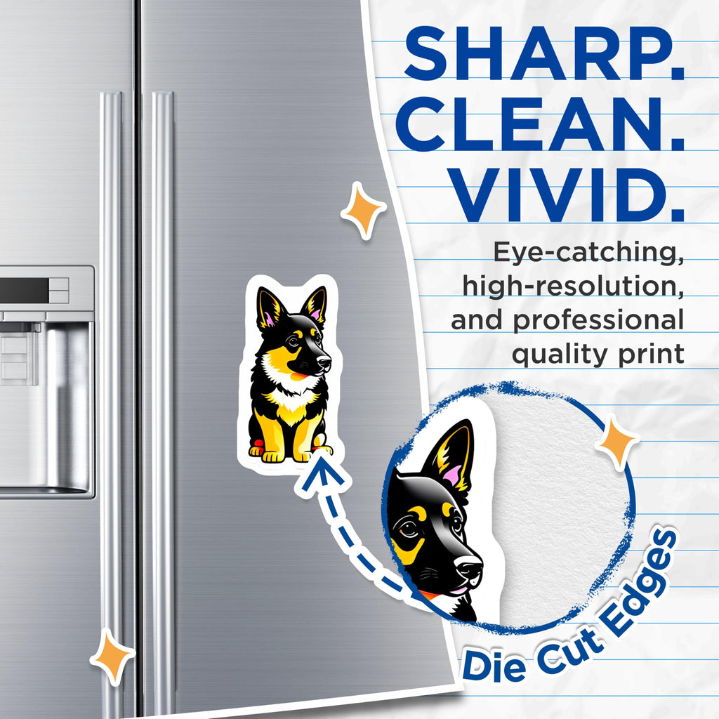 (2 Pack) German Shepherd Magnets - Cute Puppy Dog Art - Pet Lover Vehicle Decor - Refrigerator Locker Accent Display - 5 Inches On Longest Side - Thick Durable Magnet - Made in USA - MAG21444