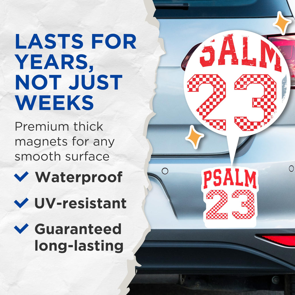 (2 Pack) Psalm 23 Magnets - Bible Verse Checkered Scripture Magnet - Christian Faith Decor - Religious Inspiration - 5 Inches On Longest Side - Thick Durable Magnet - Made in USA - MAG30485