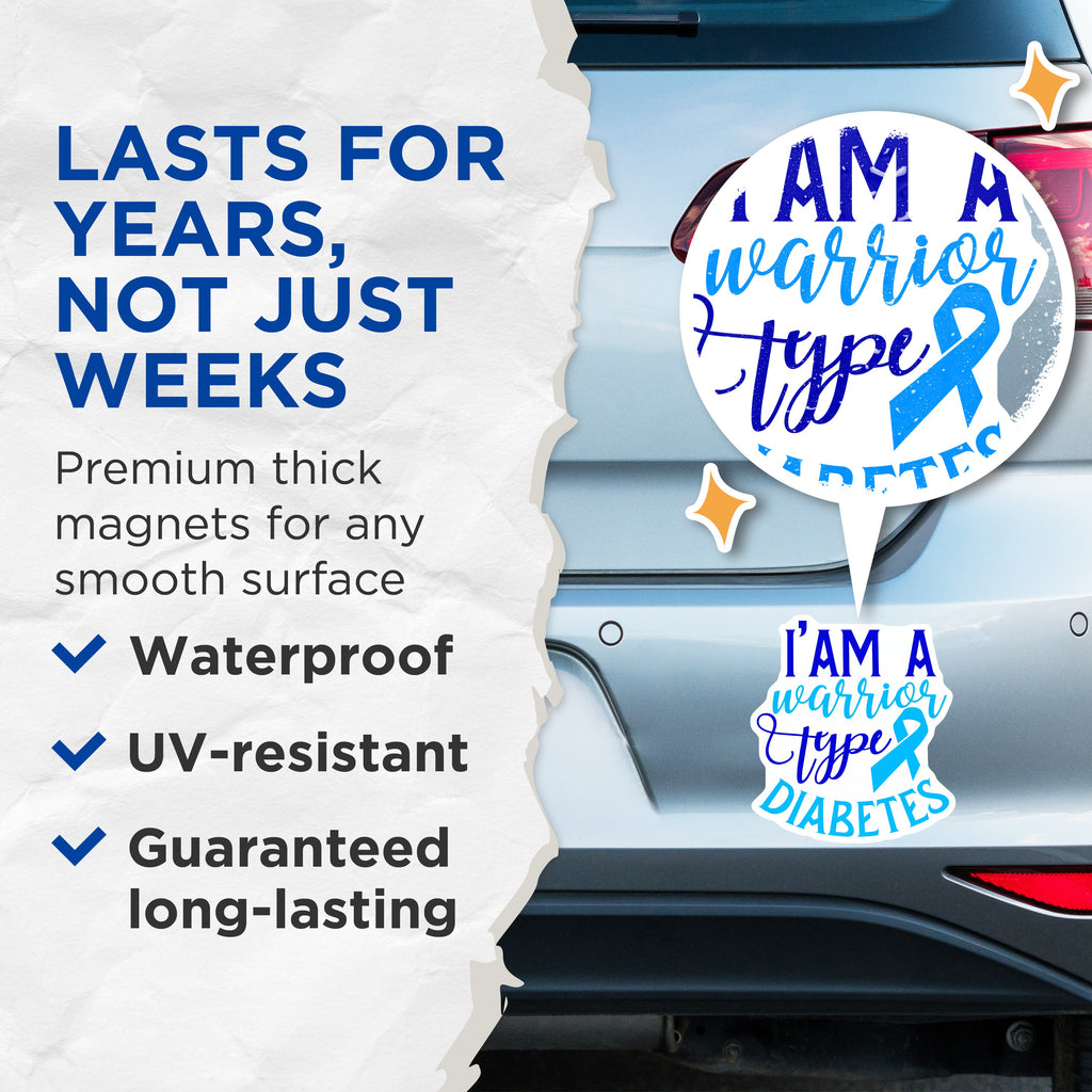 (2 Pack) Diabetes Warrior Magnets - Type 1 Awareness - Chronic Illness Support - 5 Inches On Longest Side - Thick Durable Magnet - Made in USA - MAG38627