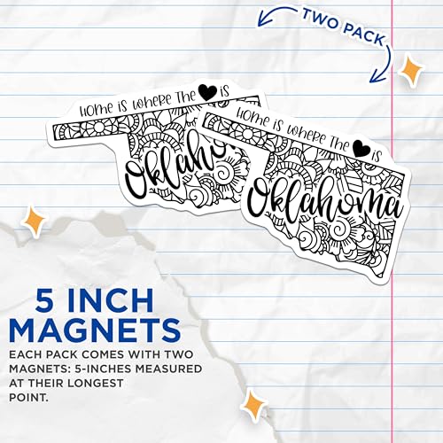 (2 Pack) Home is Where The Heart is Magnets Magnets - Oklahoma State Magnet - Floral Oklahoma Home Decor - 5" On Longest Side - Made in USA - Sticks to Refrigerators & Metal Surfaces - MAG9086