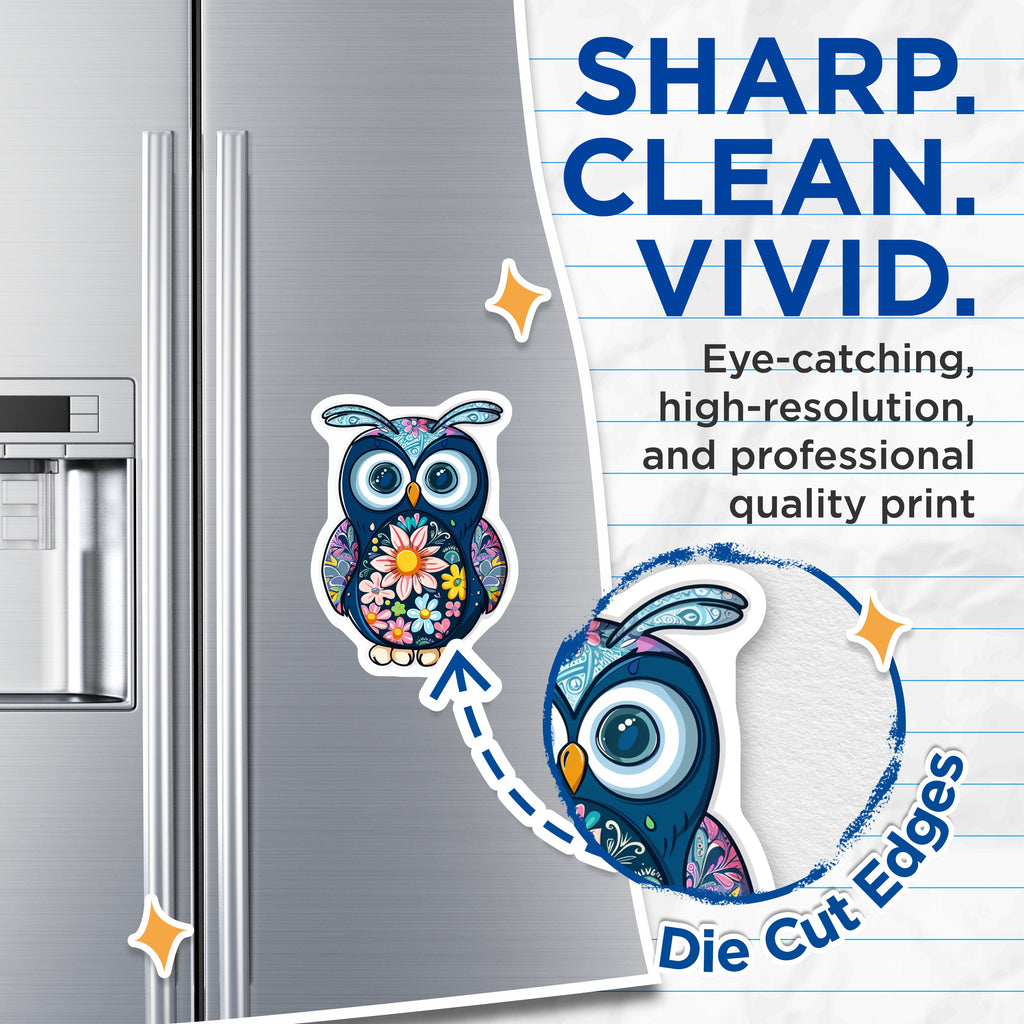 (2 Pack) Whimsical Floral Owl Magnets - Bohemian Kitchen Decor - Nature Inspired Folk Art - 5 Inches On Longest Side - Thick Durable Magnet - Made in USA - MAG39905
