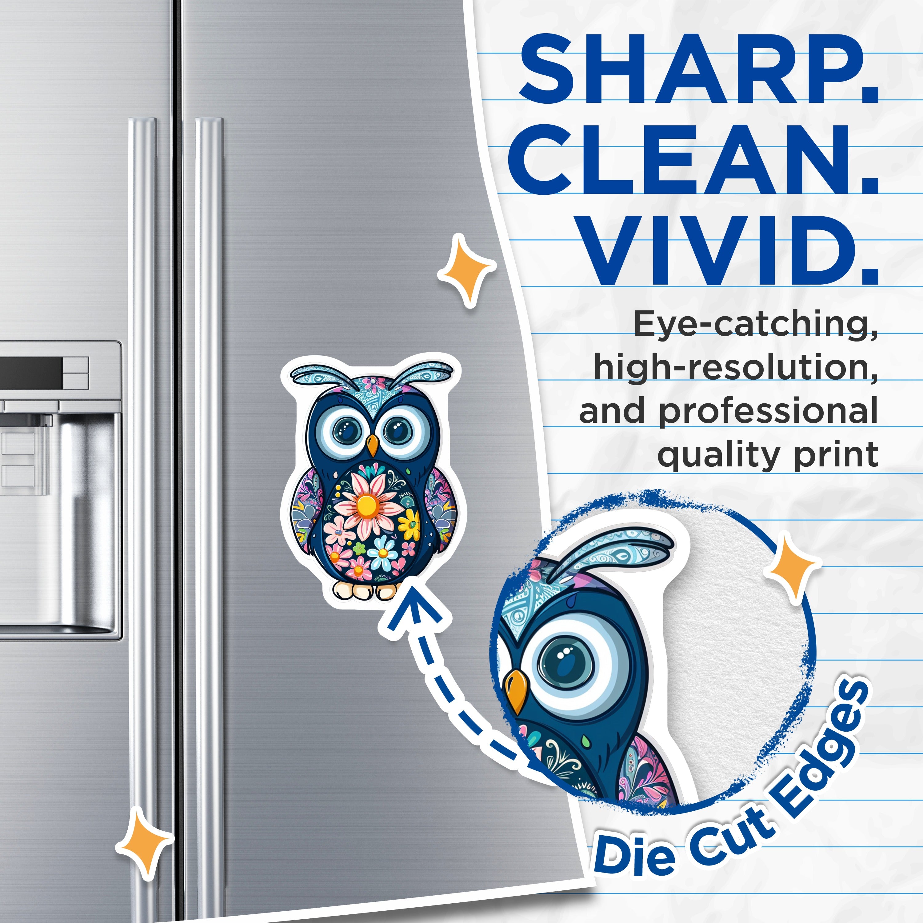 (2 Pack) Whimsical Floral Owl Magnets - Bohemian Kitchen Decor - Nature Inspired Folk Art - 5 Inches On Longest Side - Thick Durable Magnet - Made in USA - MAG39905