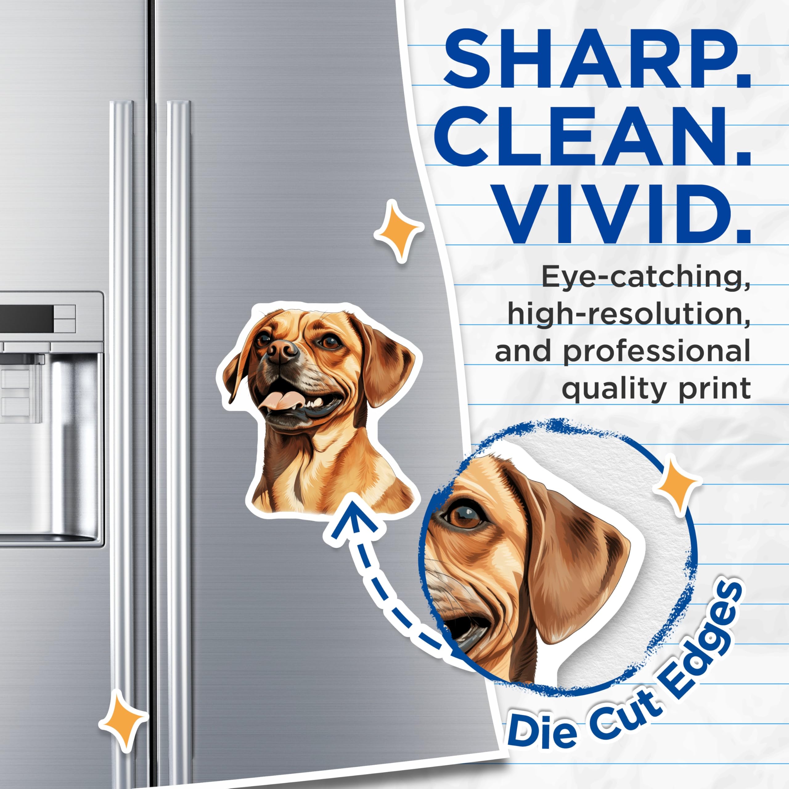 (2 Pack) Puggle Dog Magnets - Cute Happy Dog Art - Pet Lover Refrigerator Decor - Dog Mom Accessories - 5 Inches On Longest Side - Thick Durable Magnet - Made in USA - MAG27437