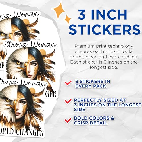 (3 Pack) Strong Woman Decals - Eagle Woman Art - World Changer Decals - 3 Inches On Longest Side - Easy Peel & Apply - Made in USA - 3MCS8006