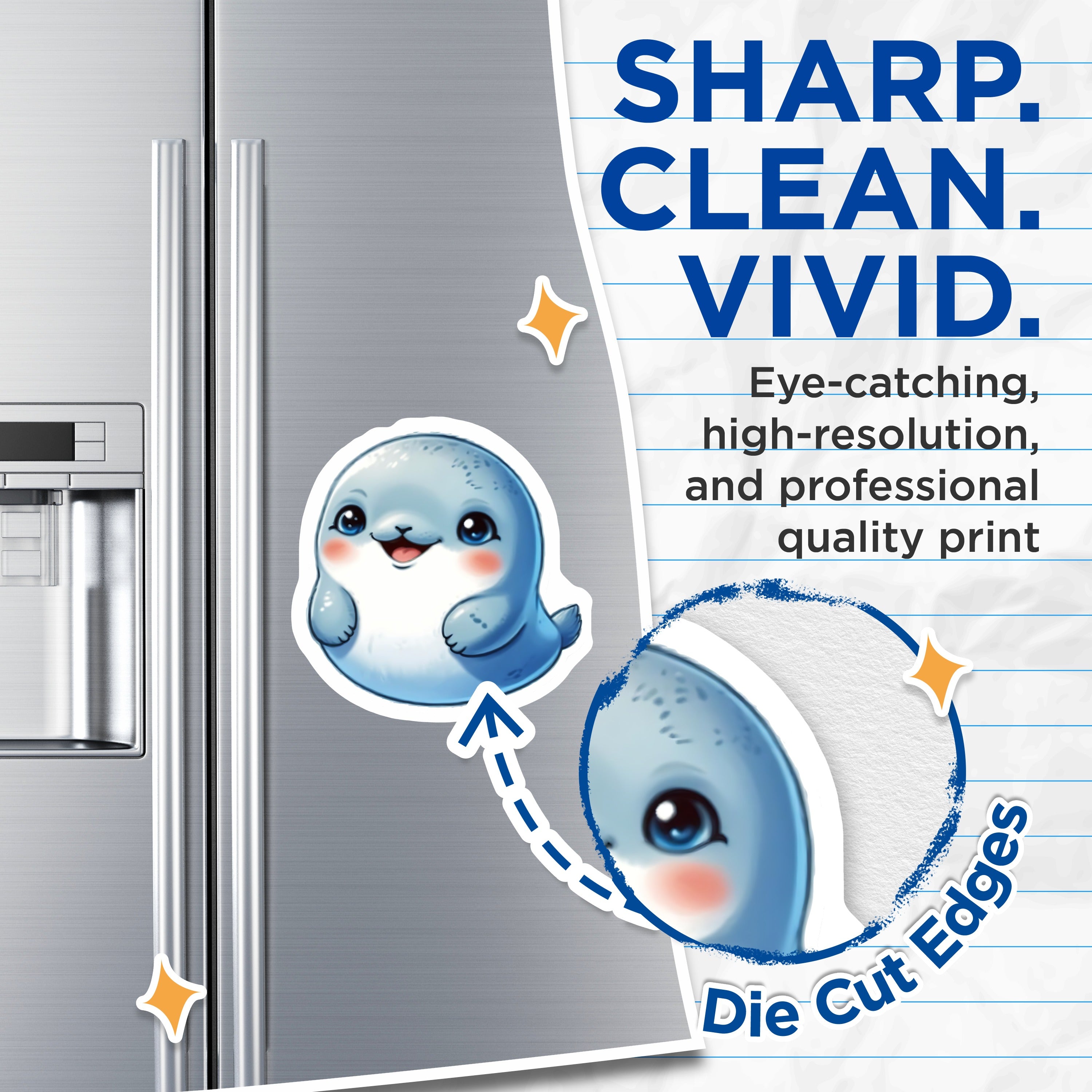 (2 Pack) Cute Baby Seal Magnets - Kawaii Animal Fridge Magnets - Sea Life Locker Decor for Kids - 5 Inches On Longest Side - Thick Durable Magnet - Made in USA - MAG36198