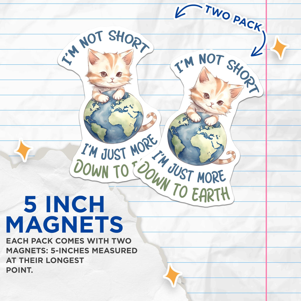(2 Pack) Funny Cat Magnets - Down to Earth Magnet - Kitten Lover Refrigerator Decor - 5" On Longest Side - Premium Magnet - for Cars, Refrigerators, Toolboxes, Lockers - Made in USA - MAG14594