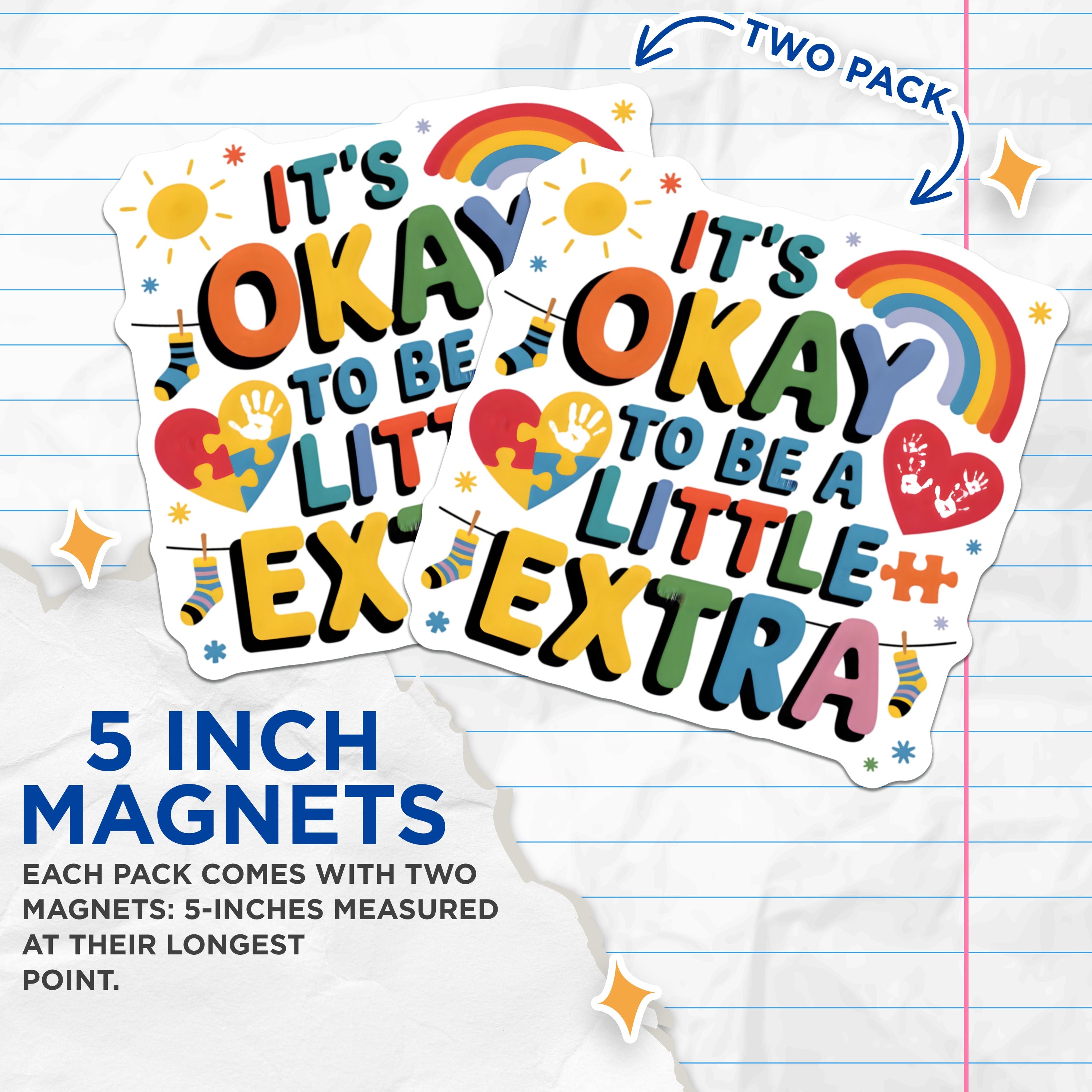 (2 Pack) It's Okay To Be A Little Extra Magnets - Neurodiversity Autism Acceptance - Positive Affirmation Inspirational Decor - 5 Inches On Longest Side - Thick Durable Magnet - Made in USA - MAG38144