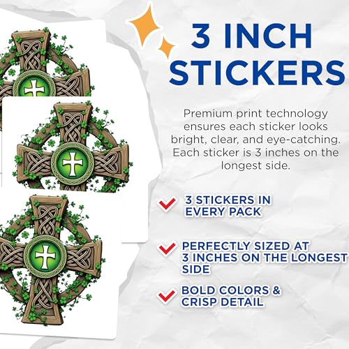 (3 Pack) Celtic Cross Decals - Irish Shamrock - Laptop Decals - 3 Inches On Longest Side - Easy Peel & Apply - Made in USA - 3MCS8364