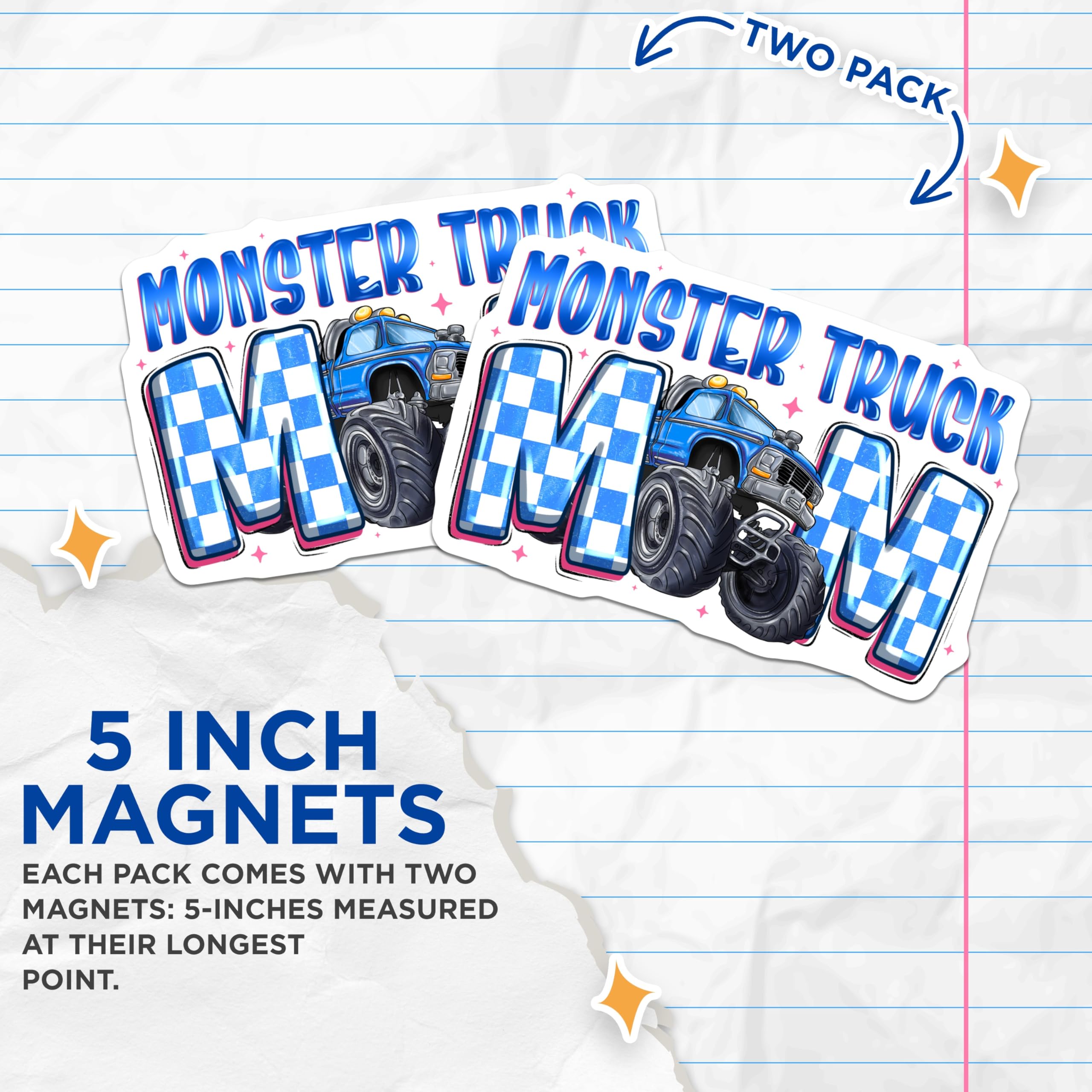(2 Pack) Monster Truck Mom Magnets - Boy Mom Life - Truck Enthusiast Mother - 5 Inches On Longest Side - Thick Durable Magnet - Made in USA - MAG26095