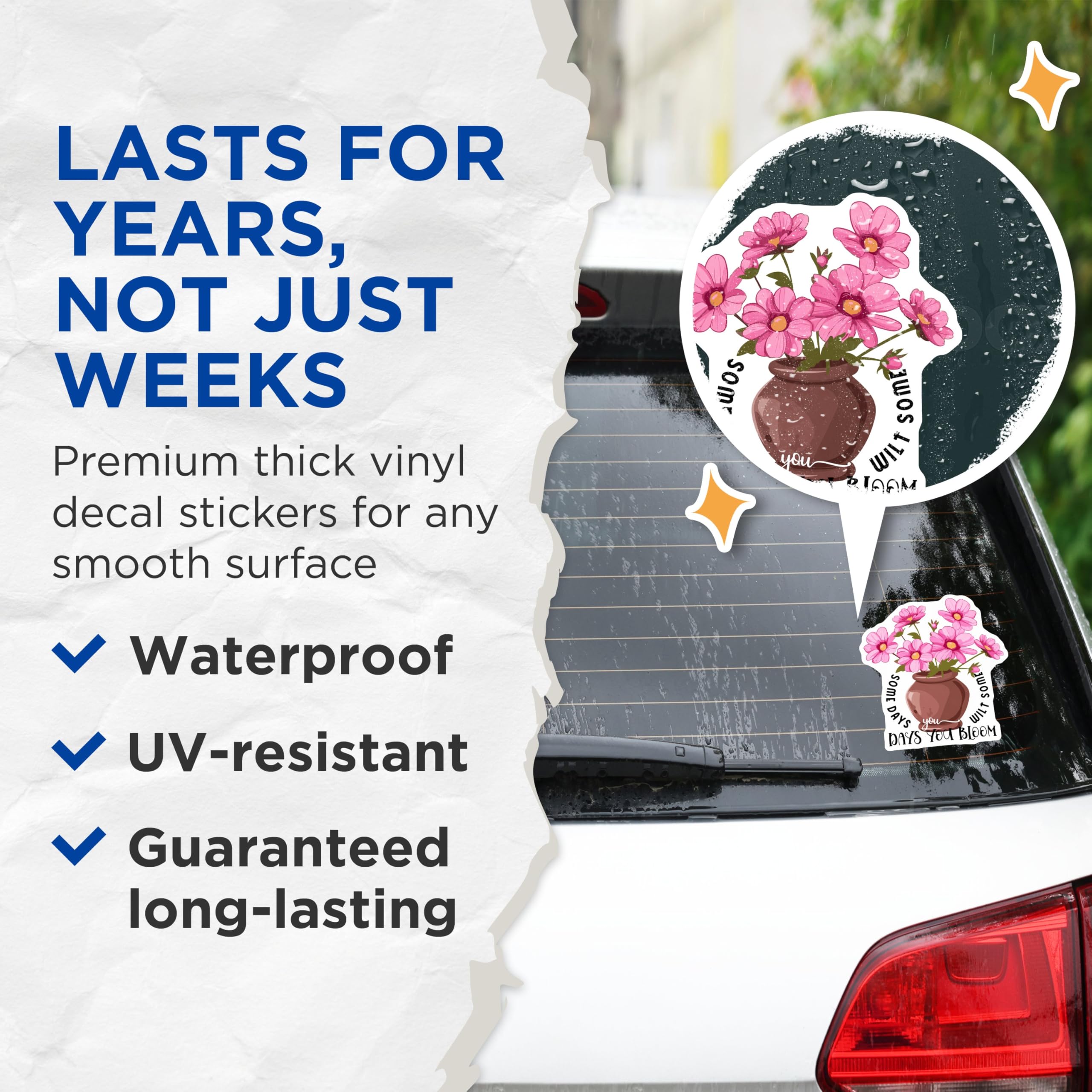 (2 Pack) Inspirational Flower Stickers - Motivational Bloom Stickers - Positive Quote Stickers - 5" On Longest Side - Sticks to Smooth Flat Surfaces - Made in USA - BMCS3861