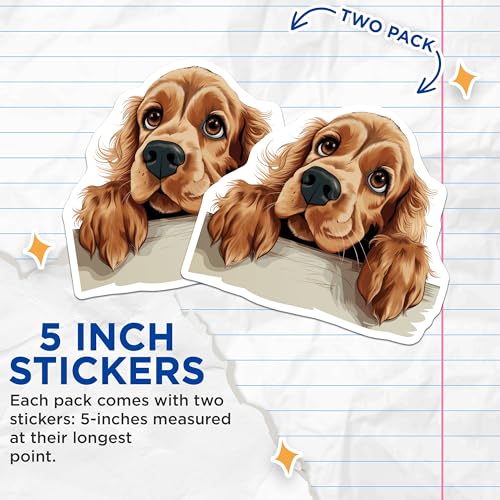 (2 Pack) Cute Puppy Dog Stickers - Cartoon Animal Designs - Adorable Pet Art Decals for Laptops and Water Bottles - 5" On Longest Side - Sticks to Smooth Flat Surfaces - Made in USA - BMCS9975