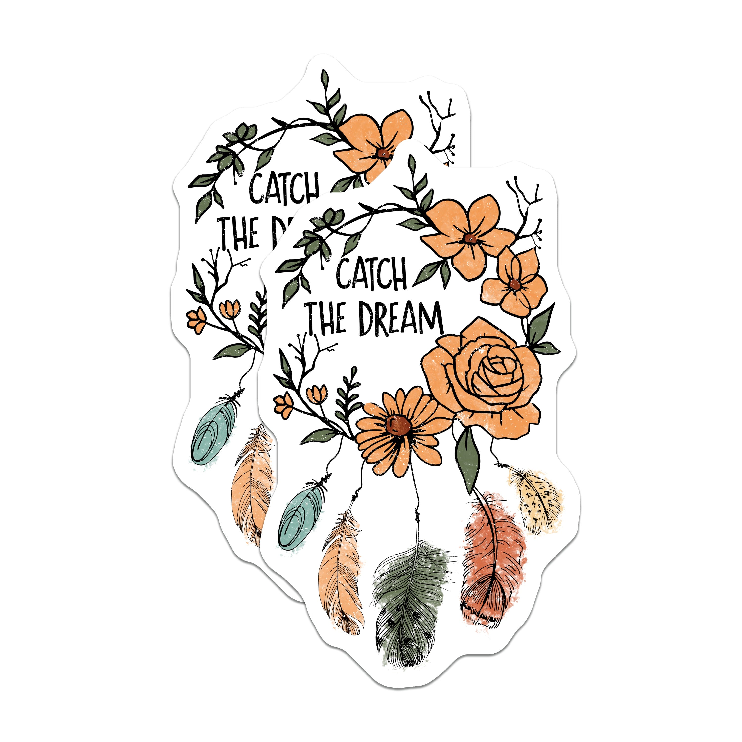 (2 Pack) Catch The Dream Magnets - Boho Floral Magnet - Feather Inspirational Decor - 5 Inches On Longest Side - Thick Durable Magnet - Made in USA - MAG38679