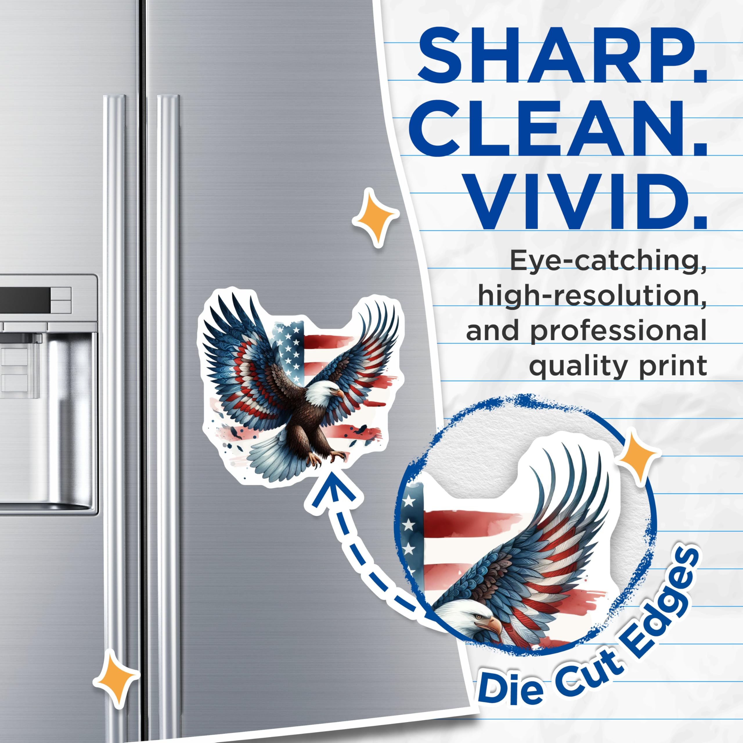 (2 Pack) Bald Eagle Magnets - American Flag Art - Patriotic USA Decor - 5 Inches On Longest Side - Thick Durable Magnet - Made in USA - MAG23005