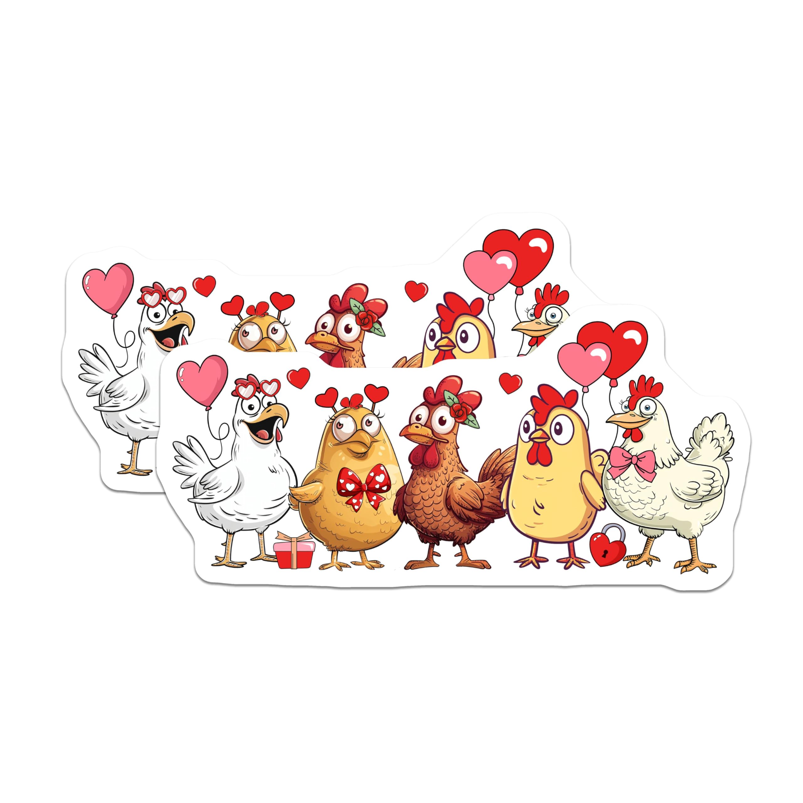 (2 Pack) Cartoon Chicken Valentines Magnets - Cute Chicken Love - Funny Farm Animal with Hearts - 5" On Longest Side - for Cars, Refrigerators, Toolboxes, Lockers - Made in USA BMCS3472