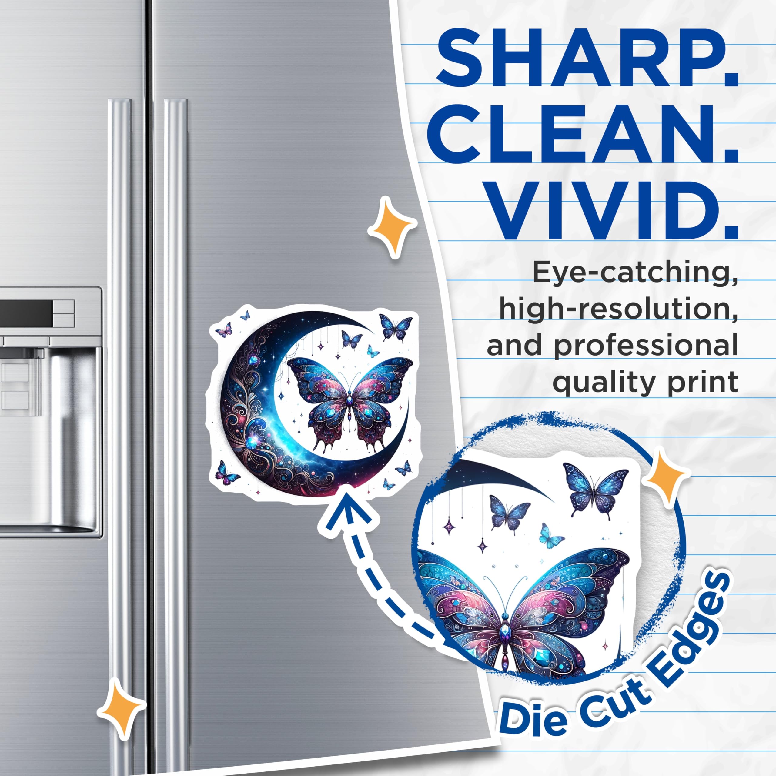 (2 Pack) Butterfly Moon Magnets - Celestial Home Decor - Whimsical Fridge Magnets - 5" On Longest Side - Premium Magnet - for Cars, Refrigerators, Toolboxes, Lockers - Made in USA - MAG16102