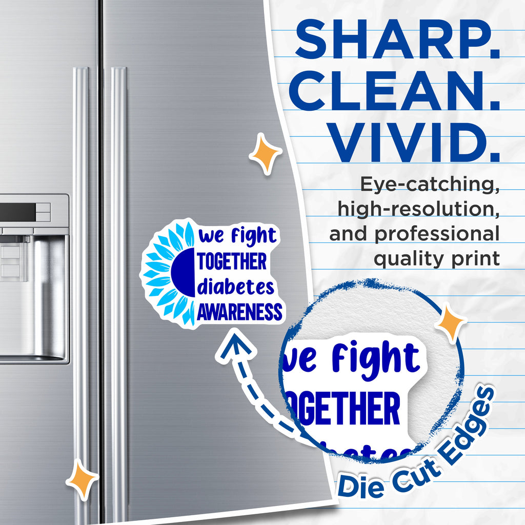 (2 Pack) Diabetes Awareness Magnets - Fight Together Support - Blue Sunflower Decor - Health Advocacy Message - 5 Inches On Longest Side - Thick Durable Magnet - Made in USA - MAG36990