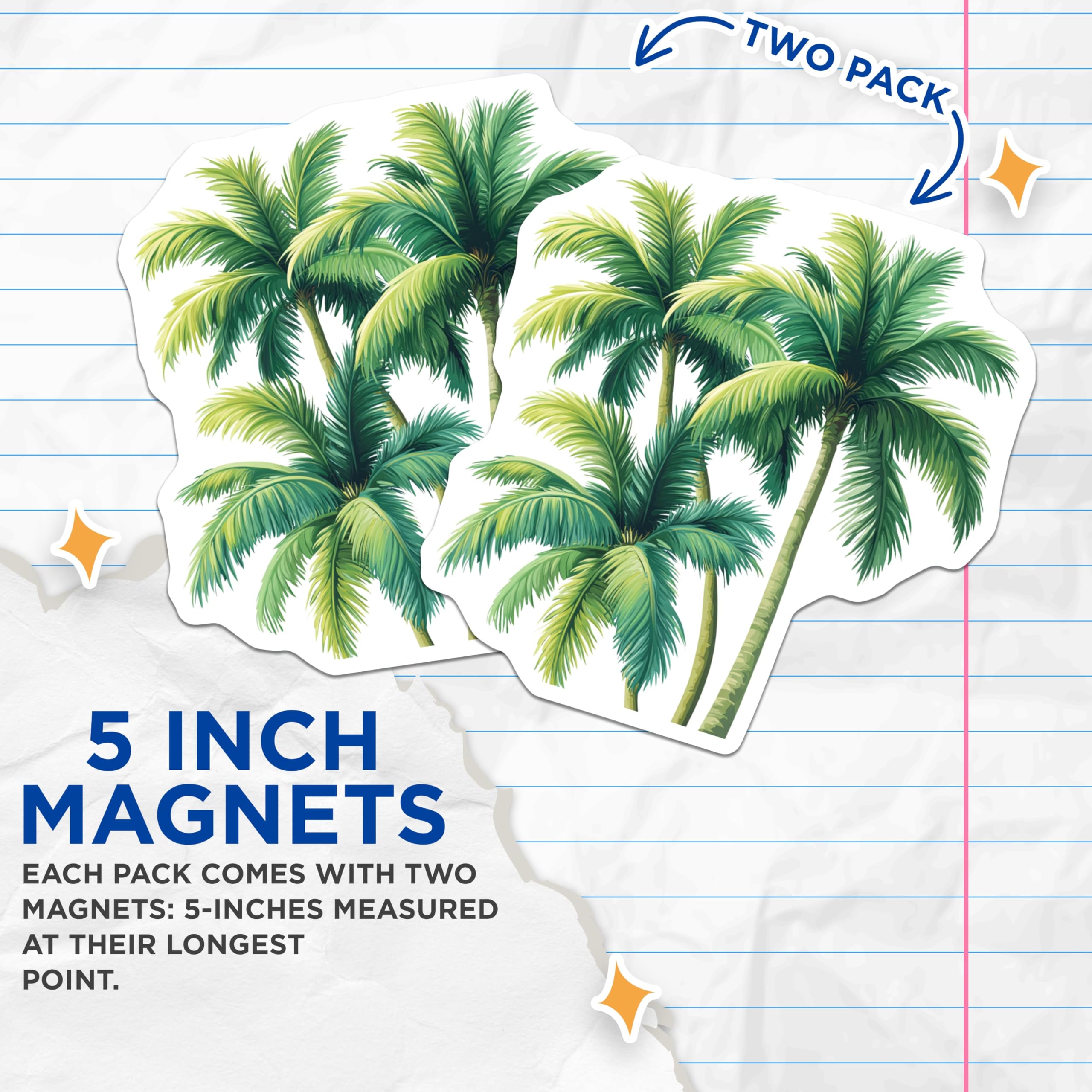 (2 Pack) Vibrant Green Palm Tree Magnets - Tropical Paradise Decor - Summer Beach House Accent - 5 Inches On Longest Side - Thick Durable Magnet - Made in USA - MAG24586