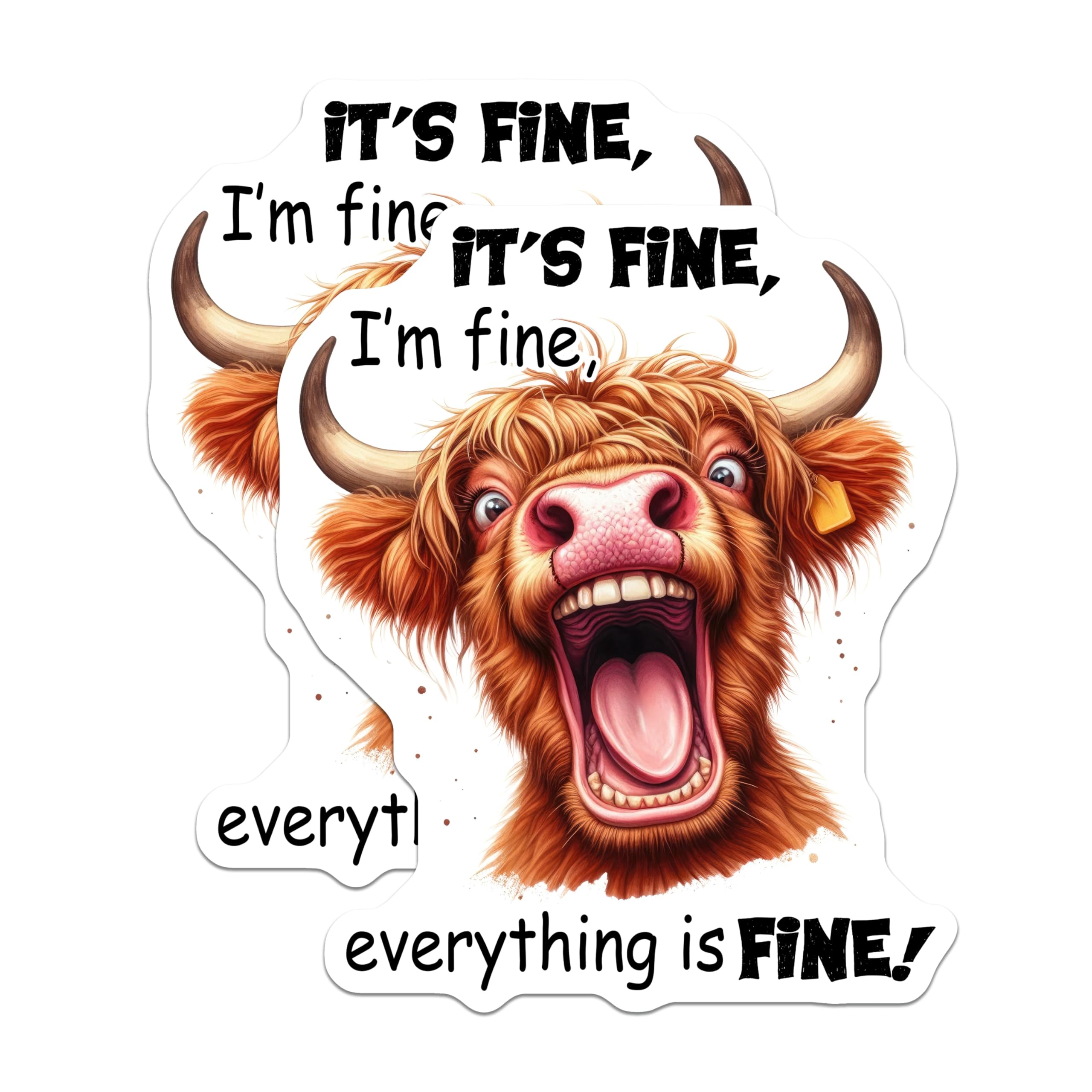 (2 Pack) Highland Cow Magnets - Funny Animal Magnets - It's Fine Everything is Fine - 5" On Longest Side - Premium Magnet - for Cars, Refrigerators, Toolboxes, Lockers - Made in USA - MAG14866