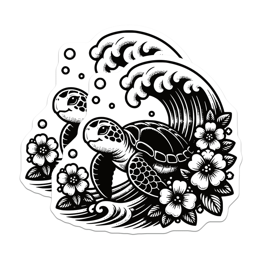 (2 Pack) Hawaiian Sea Turtle Magnets - Ocean Wave Plumeria Flowers - Coastal Beach Aesthetic Fridge Decor - 5 Inches On Longest Side - Thick Durable Magnet - Made in USA - MAG39976