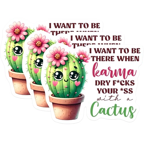 (3 Pack) Karma Cactus Decals - Funny Saying - Laptop Decals - 3 Inches On Longest Side - Easy Peel & Apply - Made in USA - 3MCS0268