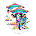 (2 Pack) Psychedelic Cow Alien Stickers - Colorful Space Cow - Kawaii Out of This World Vinyl - 5" On Longest Side - Sticks to Smooth Flat Surfaces - Made in USA - BMCS7766