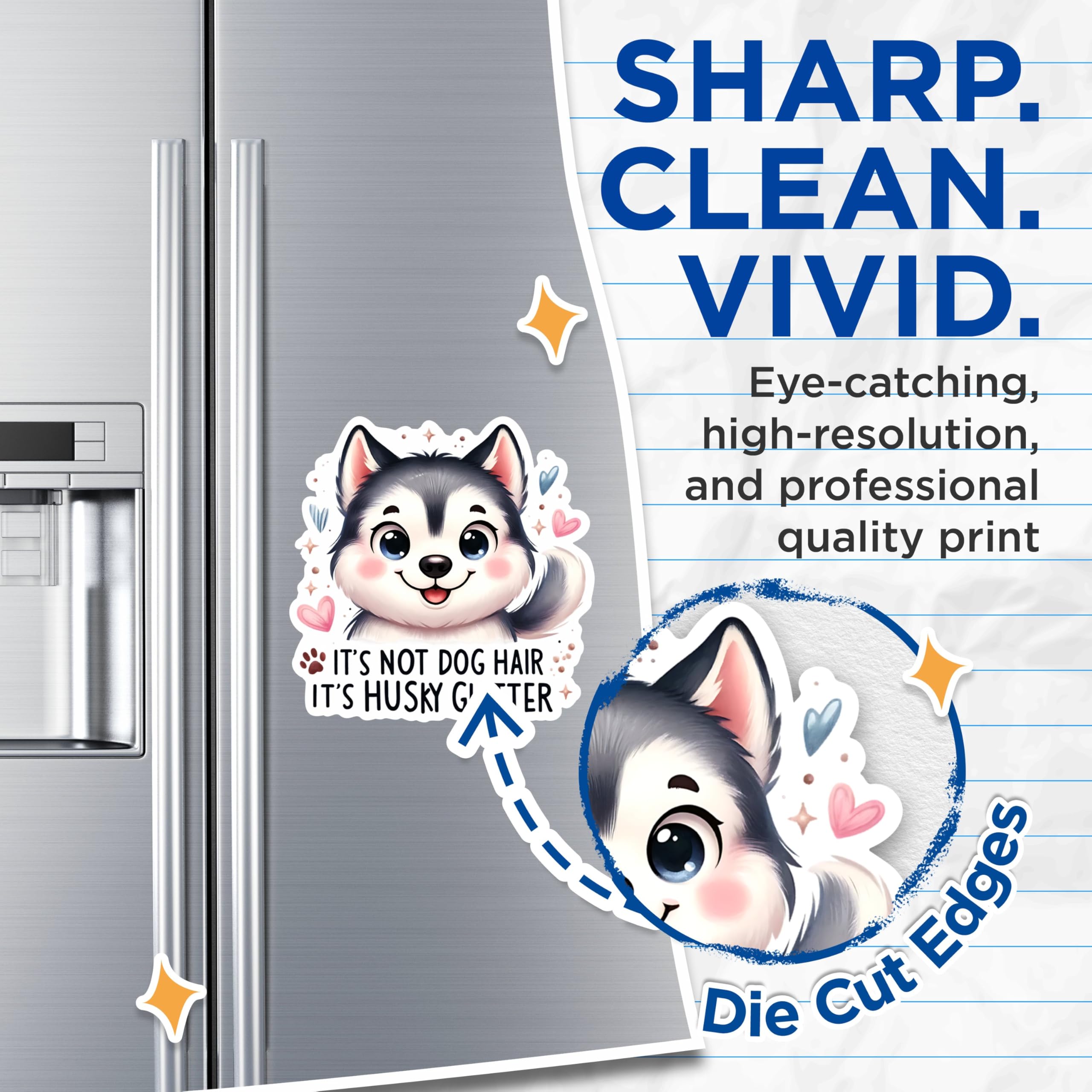 (2 Packs) It's Not Dog Hair It's Husky Glitter Magnets - Cute Husky Dog Breed Magnets - 5 Inches On Longest Side - Premium Magnet - for Fridges, Toolboxes, Cars - Made in USA - MAG2356