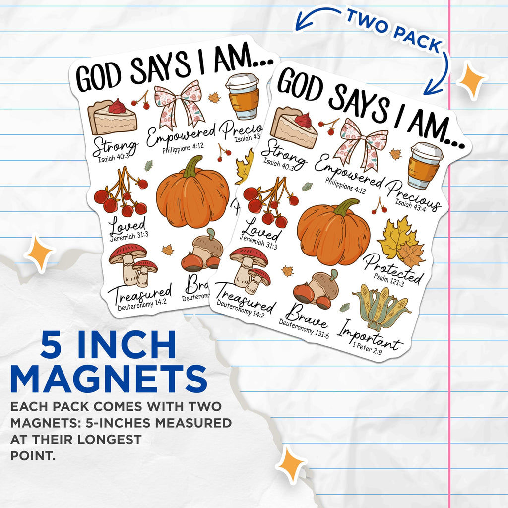 (2 Pack) Christian Affirmation Magnets - Inspirational Fall Decor - Faith Based Kitchen Magnets - 5 Inches On Longest Side - Thick Durable Magnet - Made in USA - MAG26290