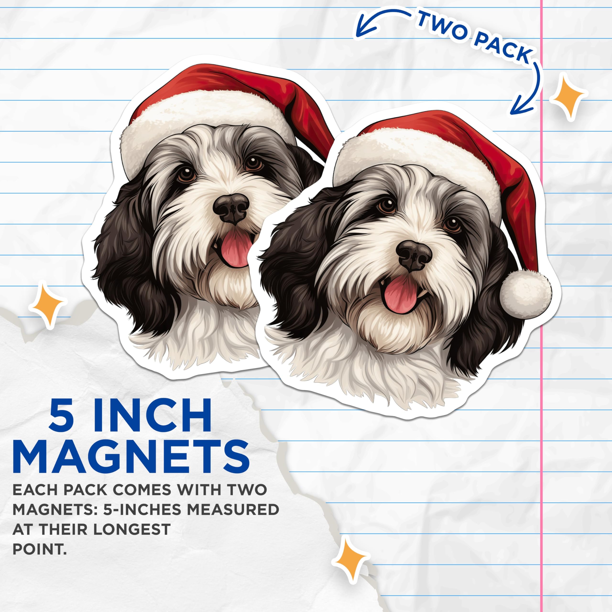 (2 Pack) Christmas Havanese Dog Magnets - Holiday Fridge Decor Pet Lover Accessory - Festive Animal Art Stocking Stuffer - 5 Inches On Longest Side - Thick Durable Magnet - Made in USA - MAG30832