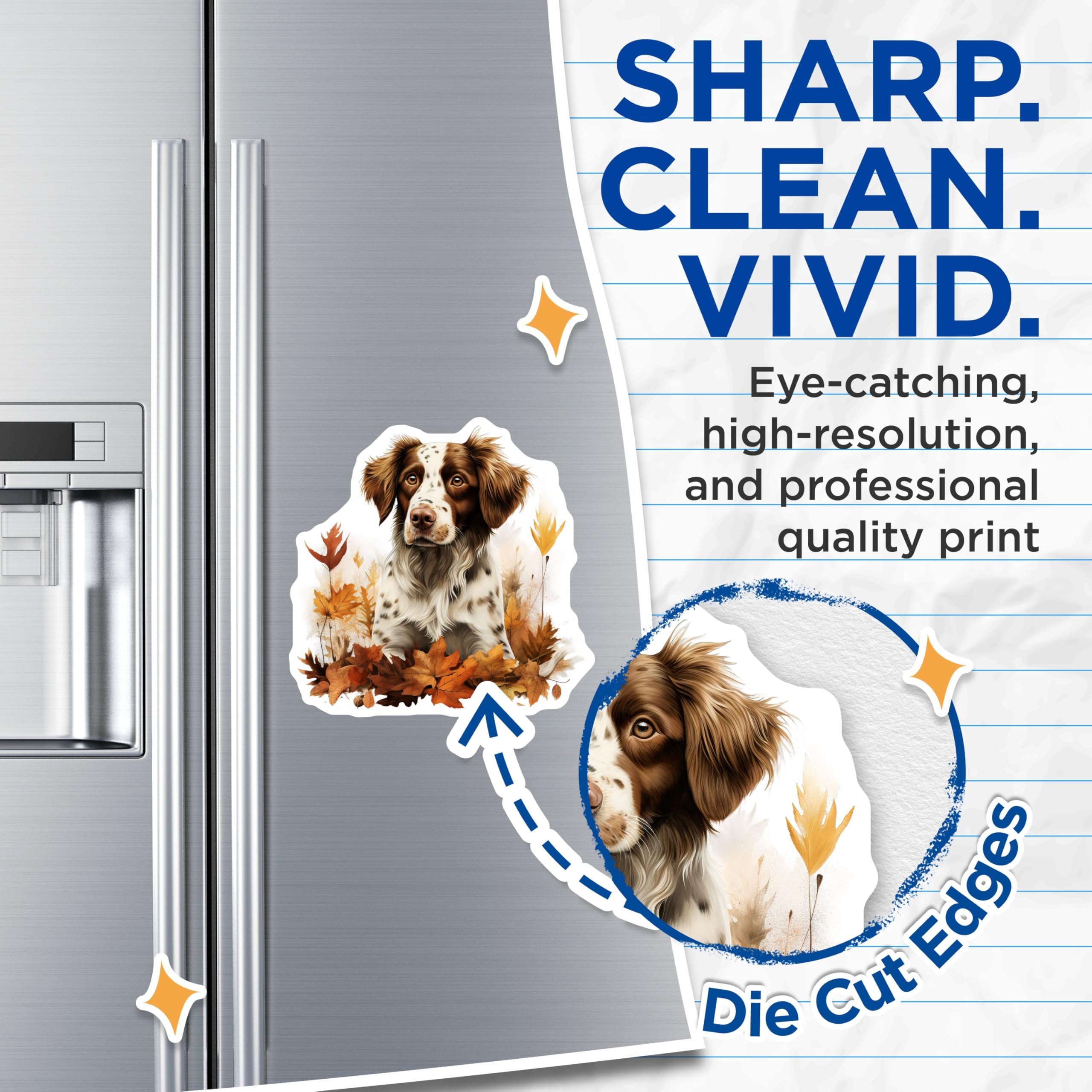 (2 Pack) Brittany Spaniel Dog Magnets - Fall Leaves Decor - Dog Lover Refrigerator Magnet - 5 Inches On Longest Side - Thick Durable Magnet - Made in USA - MAG29345