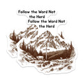 (2 Pack) Follow The Word Not The Herd Magnets - Religious Inspirational - Motivational Mountain Scene - 5" On Longest Side - for Cars, Refrigerators, Toolboxes, Lockers - Made in USA BMCS3468