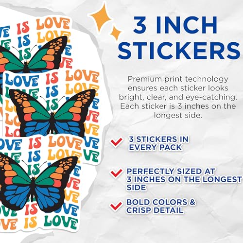(3 Pack) Butterfly Decals - Love is Love - Laptop Decals - 3 Inches On Longest Side - Easy Peel & Apply - Made in USA - 3MCS0571