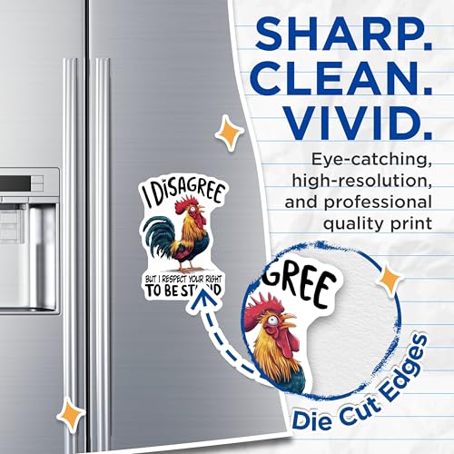 (2 Pack) I Disagree Magnets - Funny Rooster - Respect Right to Be Stupid - Humorous Fridge - Quirky Kitchen Magnet - 5" On Longest Side - for Cars, Fridges, Toolboxes - Made in USA - MAG4545