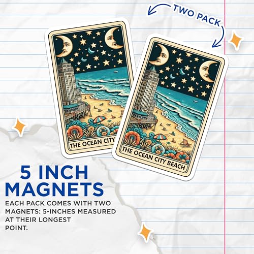 (2 Pack) Coastal Decor Magnet - Retro Beach Art - 5" On Longest Side - Sticks to Smooth Flat Surfaces - Made in USA - MAG10317