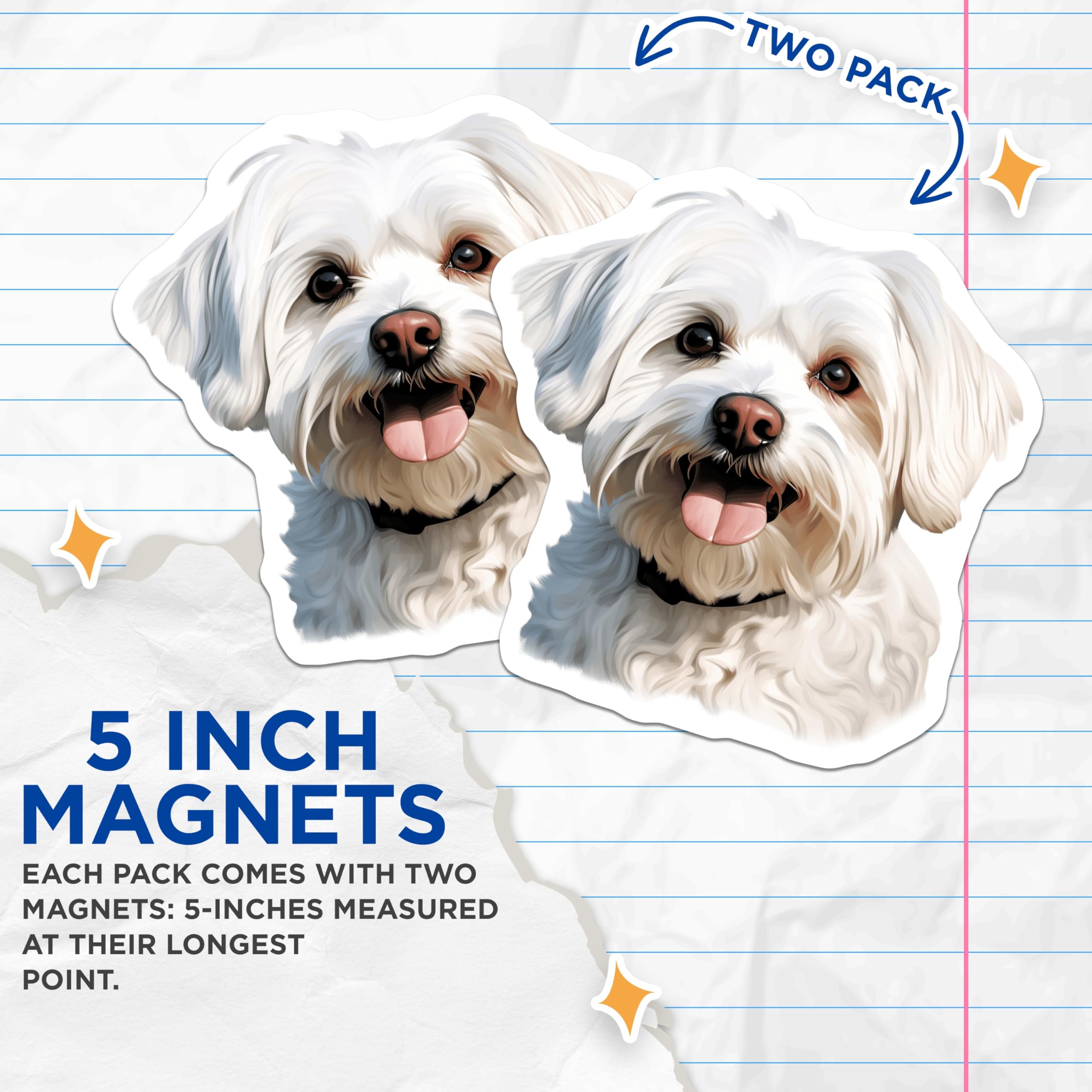 (2 Pack) Maltese Dog Magnets - Cute Puppy Decor - White Fluffy Canine Refrigerator Art - 5 Inches On Longest Side - Thick Durable Magnet - Made in USA - MAG23565