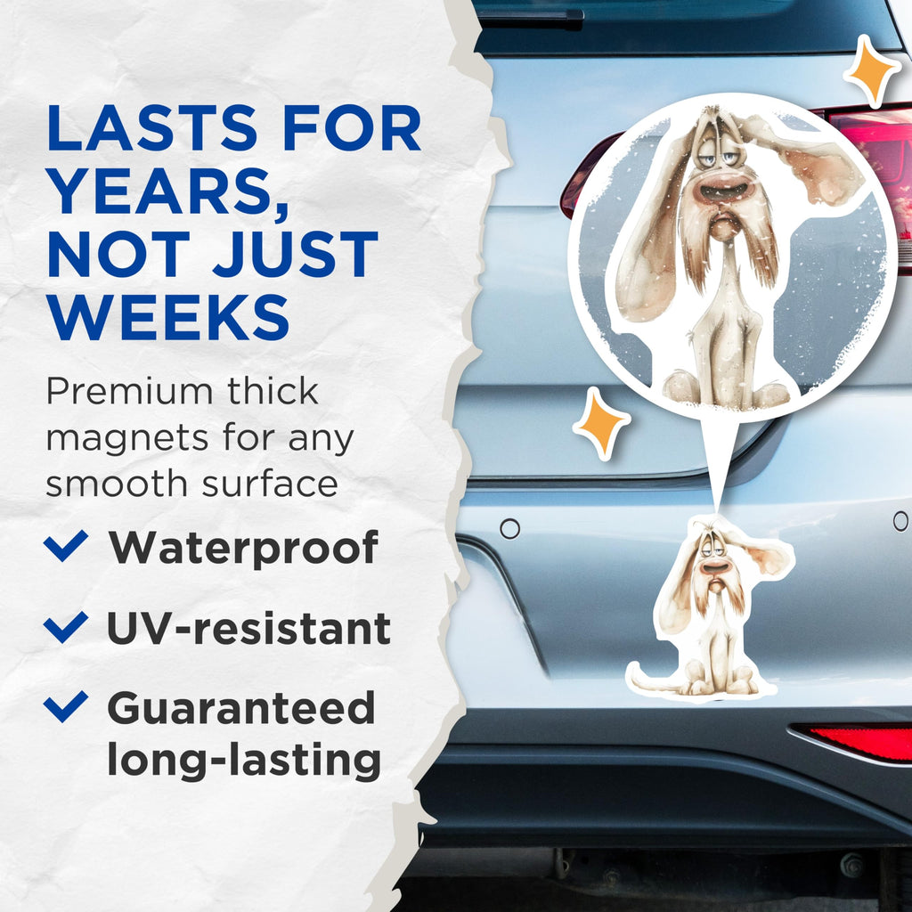 (2 Pack) Tired Dog Magnets - Grumpy Pet Lover Decor - Whimsical Refrigerator Magnet - 5 Inches On Longest Side - Thick Durable Magnet - Made in USA - MAG26844