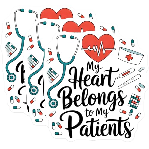 (3 Pack) Nurse Heart Decals - My Heart Belongs to My Patients - Medical Worker Stickers- 3 Inches On Longest Side - Easy Peel & Apply - Made in USA - 3MCS5203