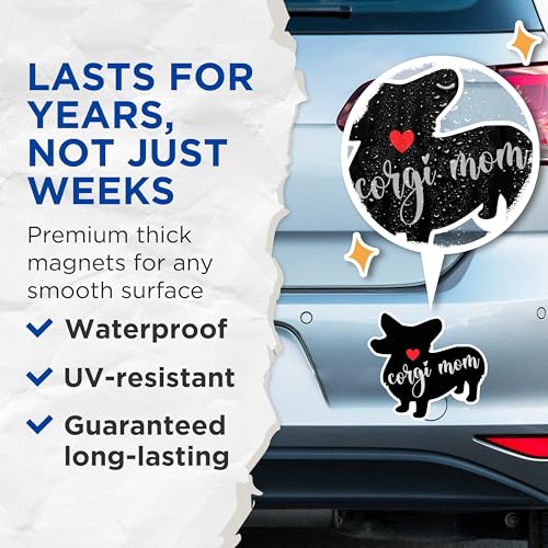(2 Packs) Corgi Mom Magnets - Corgi Dog Breed Magnets - 5 Inches On Longest Side - Premium Magnet - for Fridges, Toolboxes, Cars - Made in USA - MAG2460